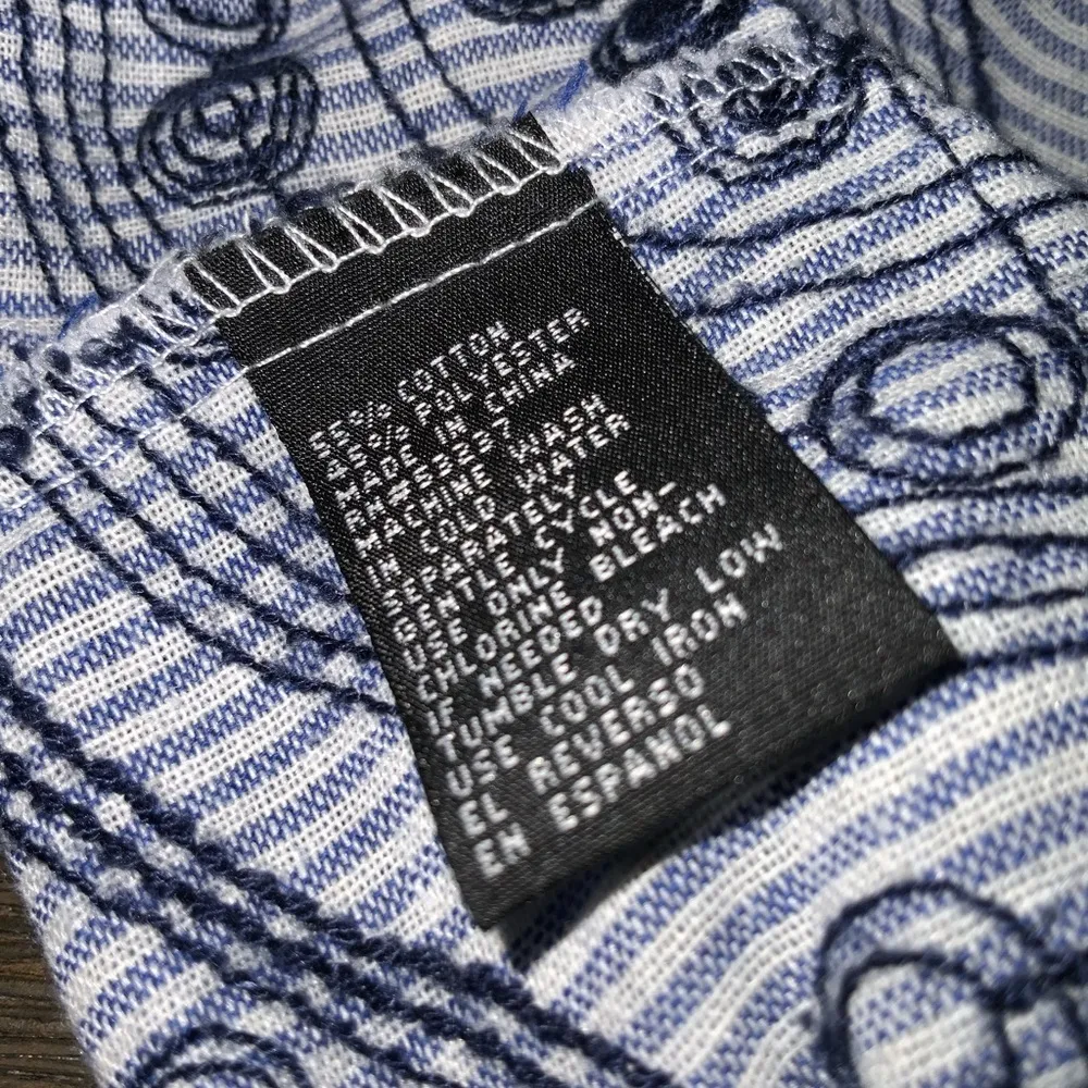 Unique Spectrum Blue & White Stripe Embroidered Off Shoulder Flowy Top XL - Image 9