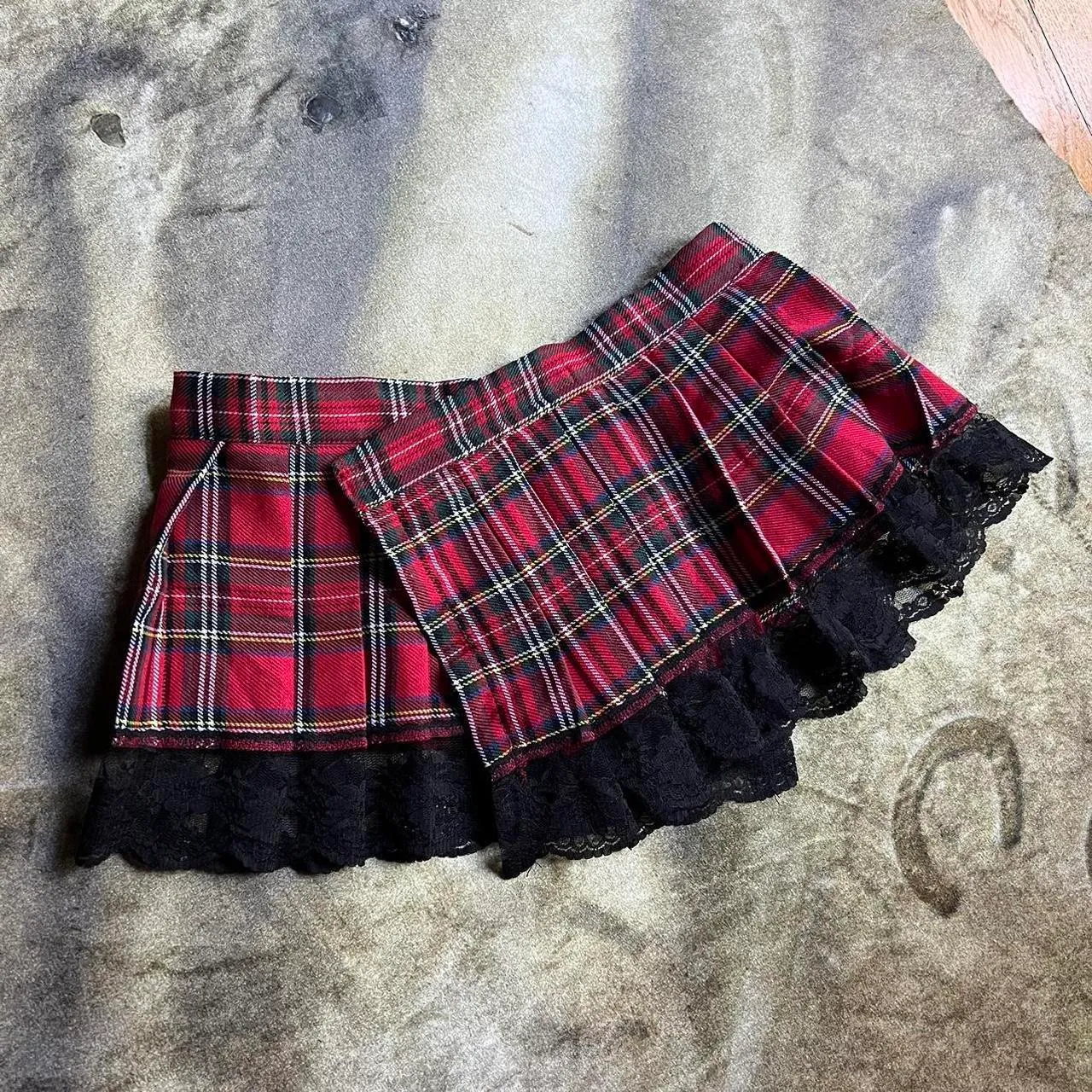 Vintage Plaid Pleated Tear Away Mini Skirt With Lace Trim Size undefined - Image 6