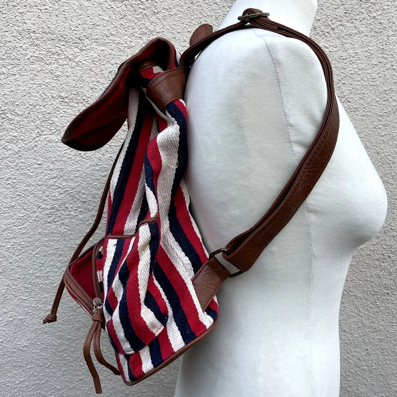 Vintage Y2K American Eagle Canvas Backpack Red White Blue Stripe - Image 6