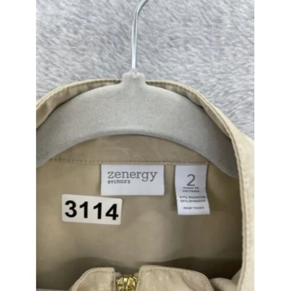 Chicos' Women's Blouse Roll Tab Sleeve Full Zip Size 2 Large Beige - Image 9