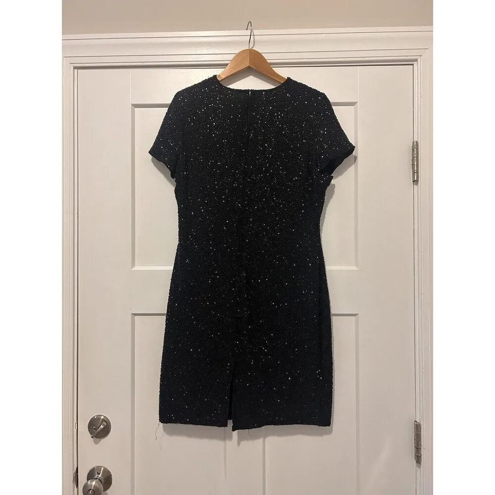 New Laurence Kazar Vintage Size L Black Silk Beaded Sheath Dress Cocktail - Image 8