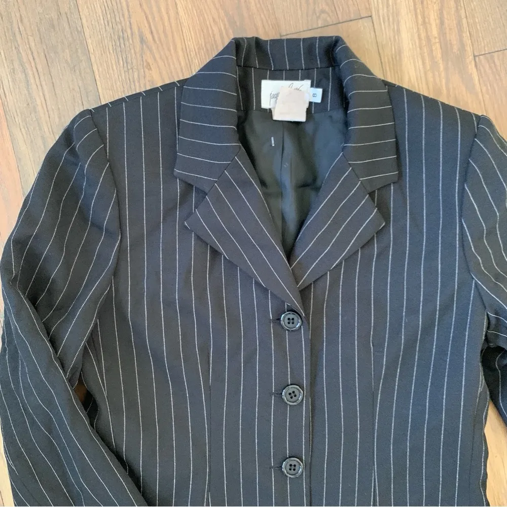 Jacqueline Ferrar Blazer Size 8 Pinstripe Black White Classic Fit - Image 11