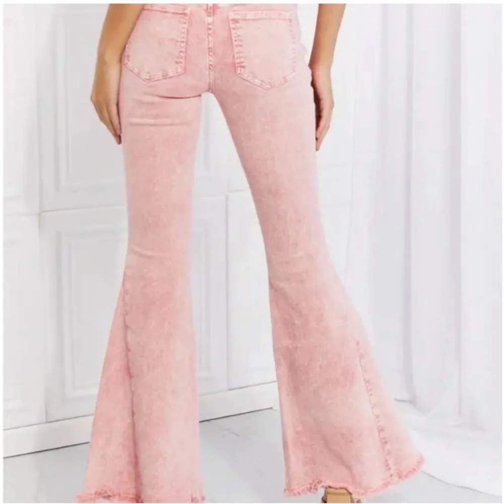 NEW Color Theory Flip Side Fray Hem Pink Bell Bottom Jeans Medium Size undefined - Image 5