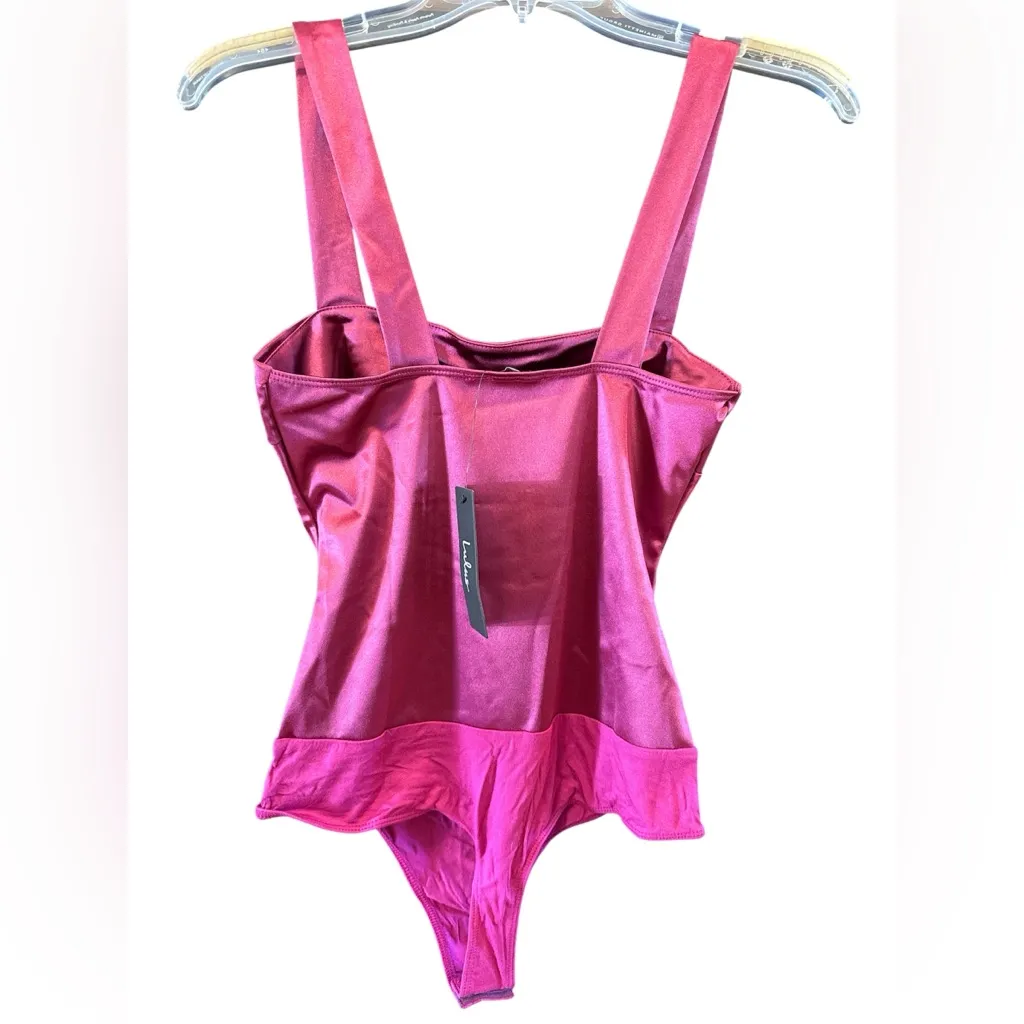 Lulu's Vibrant Pink Satin Bodysuit - Image 2