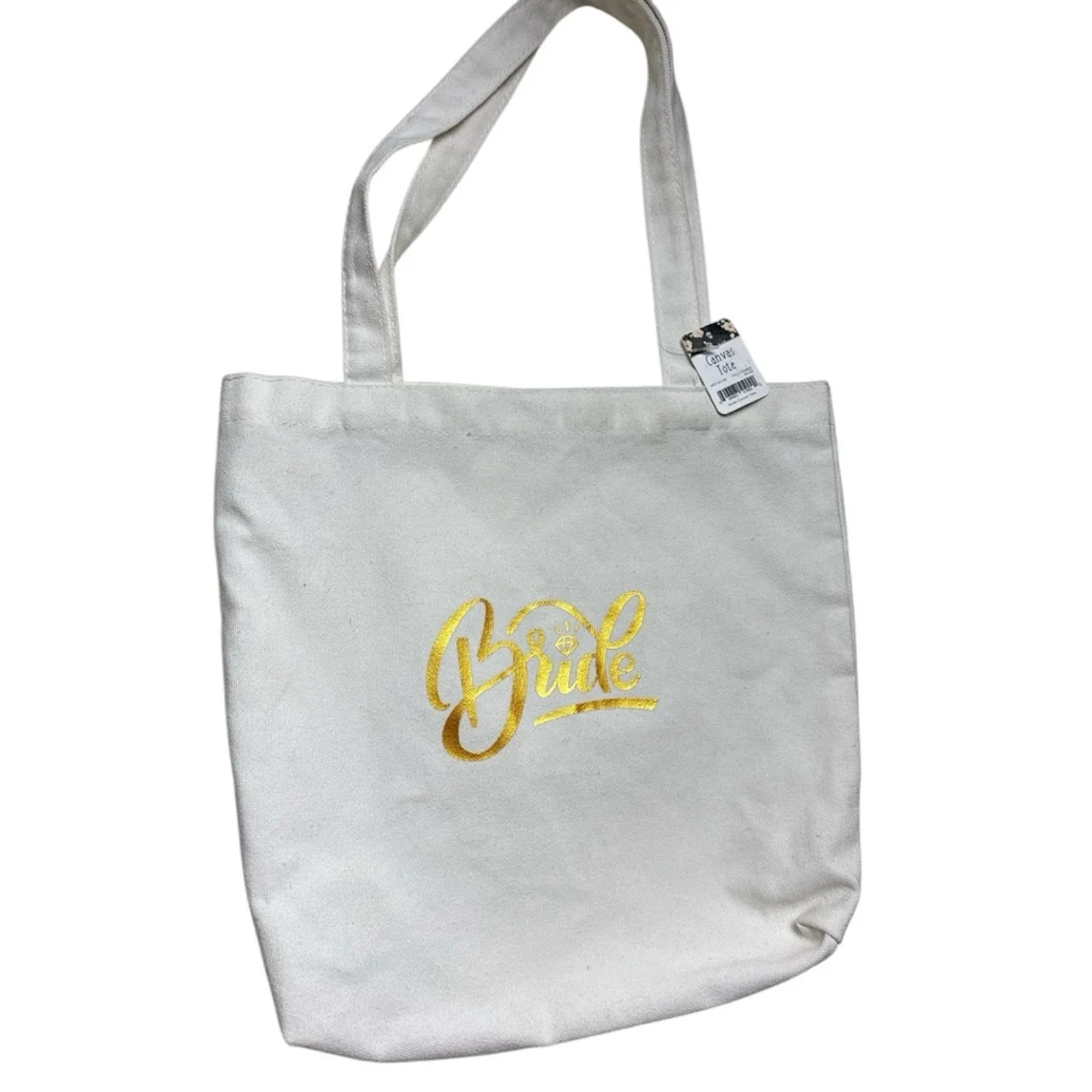 Bride Wedding Celebration Marriage Canvas Tote Bag with Gold Script - Image 7