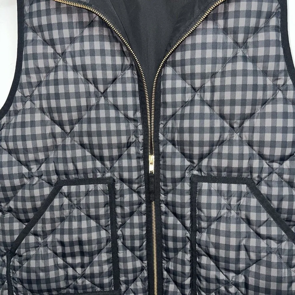 J Crew Womens Printed Quilted Puffer Vest Size L Down Black Check Plaid - Image 2