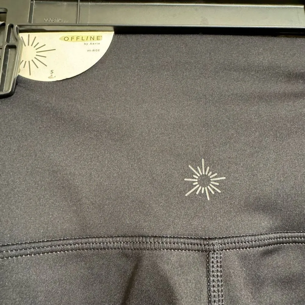 Aerie OFFLINE Goals Logo Leggings Black 7/8 Length Hi Rise Small NWT - Image 7