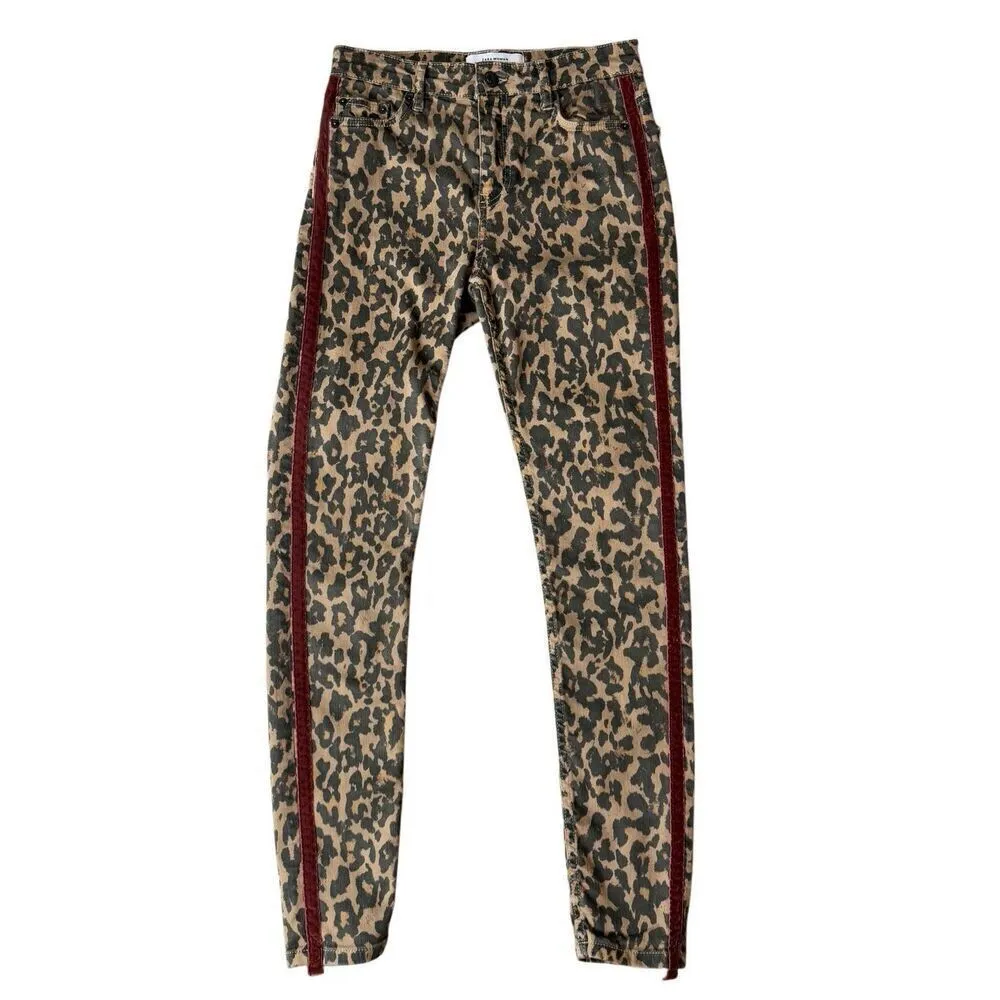 Zara Woman Premium Brown Leopard Print With Velvet Side Stripe Skinny Jeans Size - Image 6