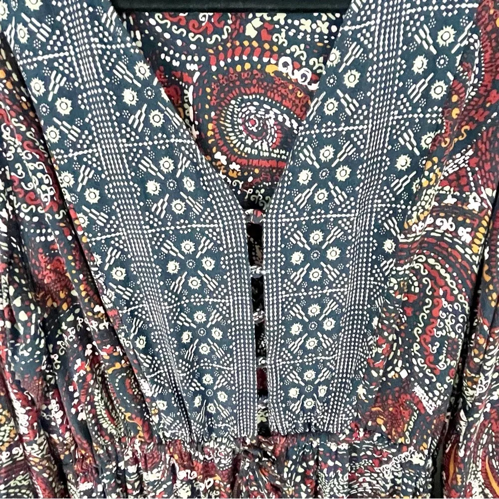 KNOX ROSE Night Sky Paisley Print Long Sleeves V-Neck Maxi Dress, Size Large - Image 5