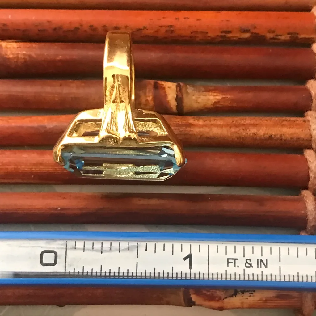 Large Blue Glass Statement Ring 18KT Gold Filled Size 5 - Image 10