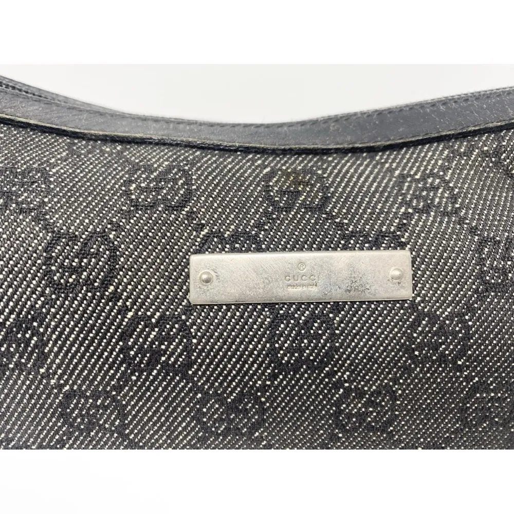 Gucci Black Denim Monogram Hobo Half Moon Shoulder Bag - Image 2