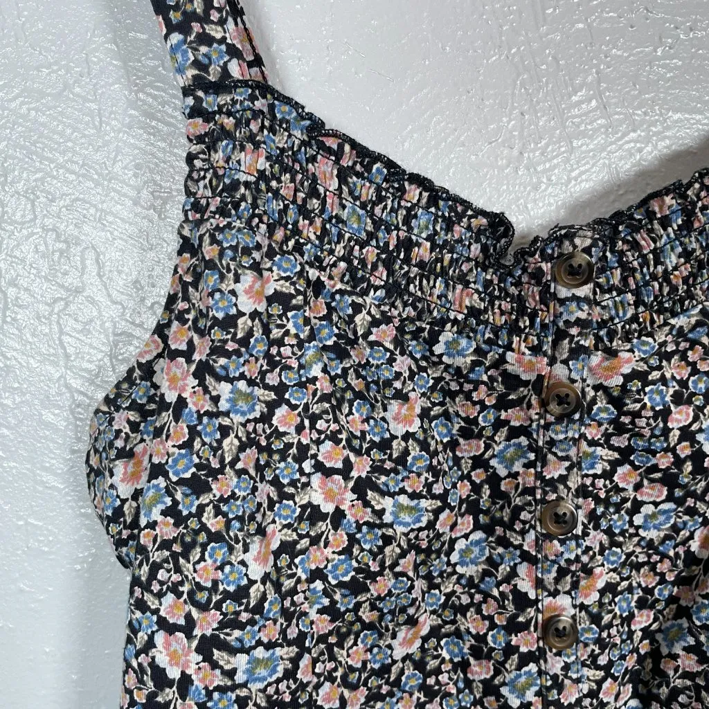 American Eagle Women L Blue Orange Floral Crop Tank Ruffle Boho Chic Country - Image 4