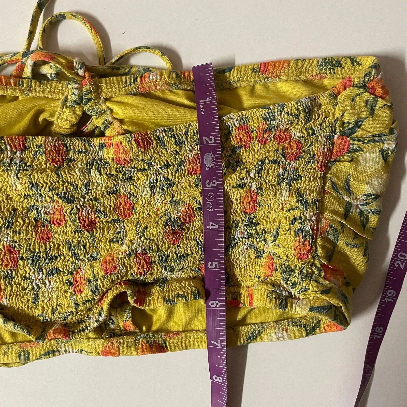 Wild Fable Yellow Orange Print Key-Hole Chest Smocked Back Halter Crop Top Sz L - Image 7