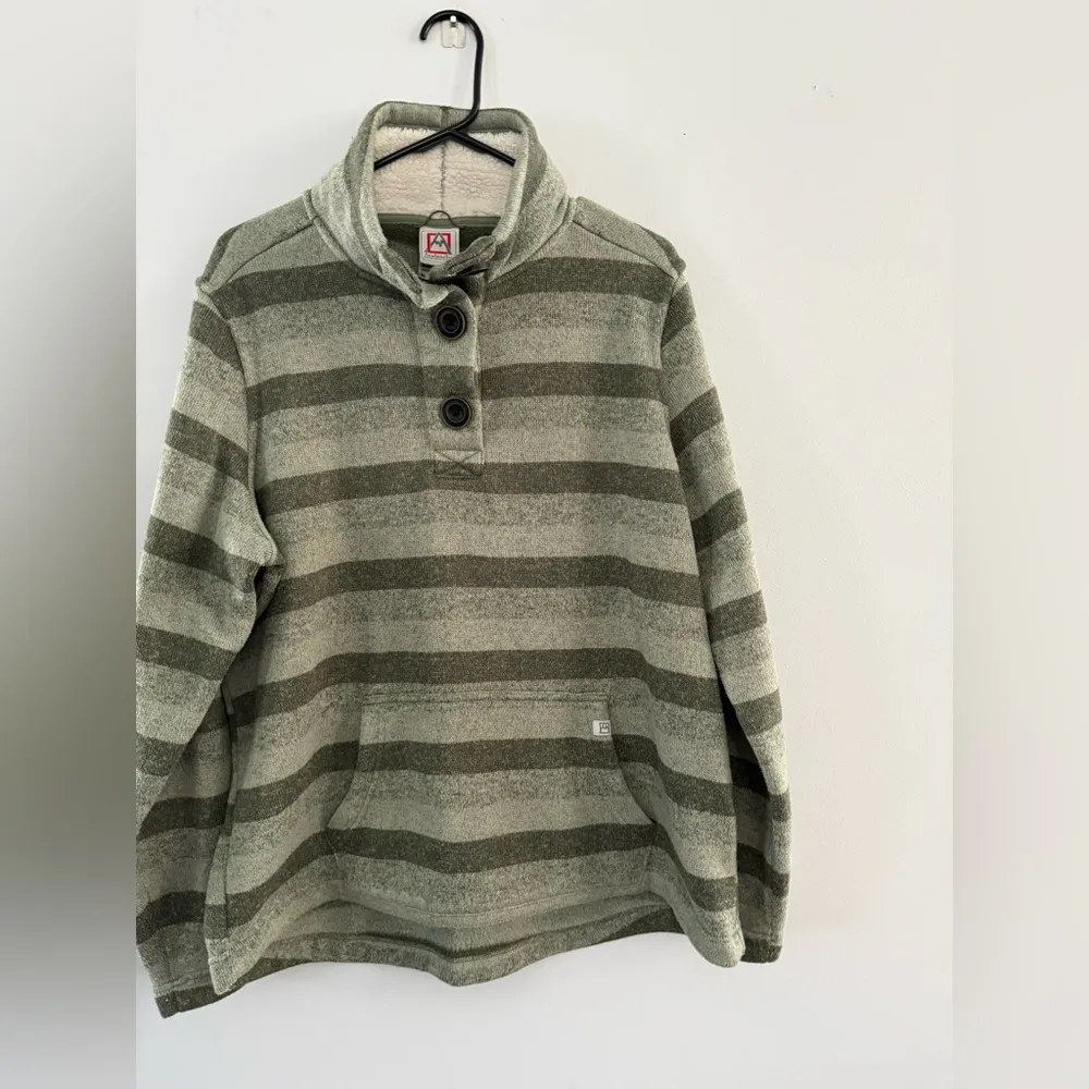 Avalanche Outdoor Supply Sweater Green Striped Quarter Button Teddy Sherpa XL - Image 3