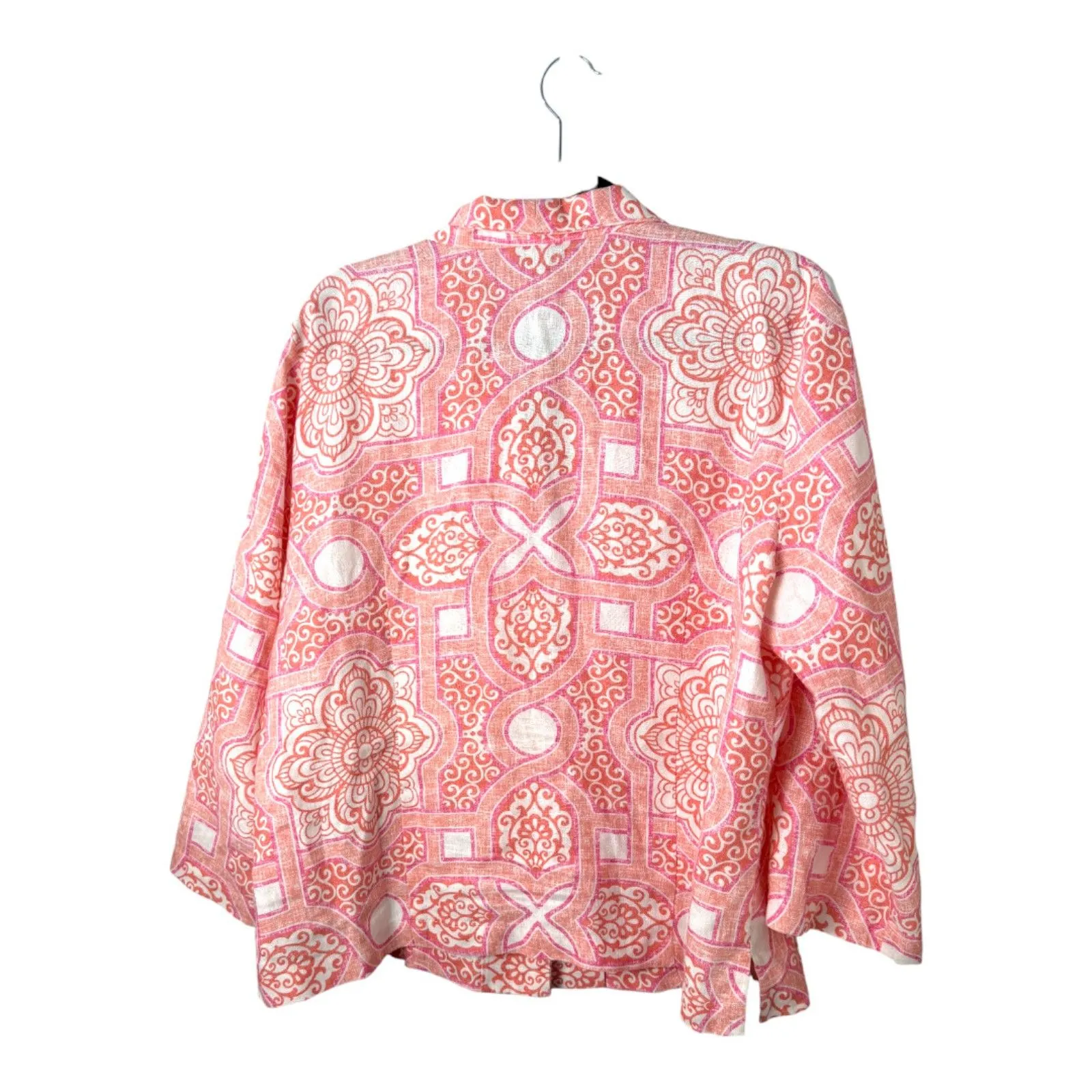 Connie Roberson Linen Pink Floral Button 3/4 Sleeve Blouse Size XL - Image 3