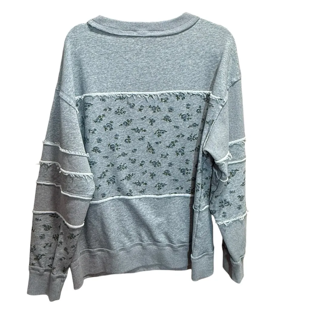 White Birch Oversized Terry Knit Floral & Solid Sweatshirt Heather Grey Size L - Image 7