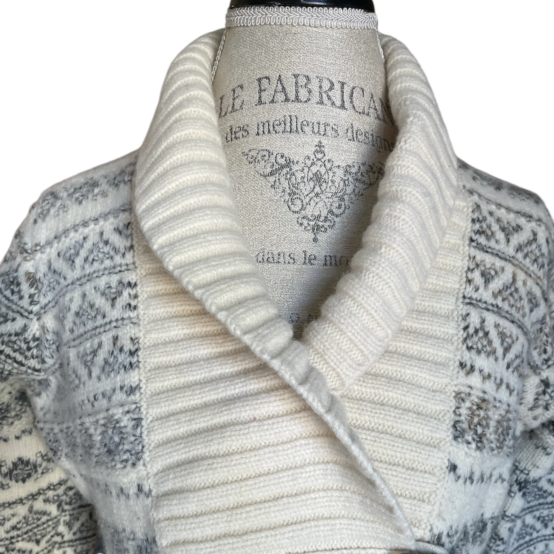 Vintage Lambs Wool Blend Button Down Cardigan Sweater Grey Cream XL - Image 2