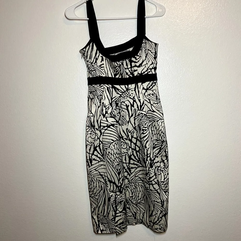 Diane Von Furstenberg Dress Silk Sheath Bodycon Koi Fish Y2K Black White 2 - Image 5