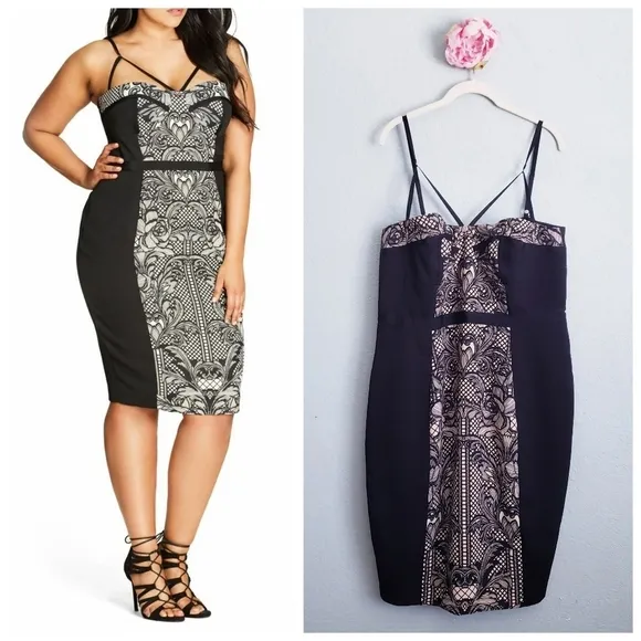 City Chic Seductive Strappy Lace Print Sheath Dress - Image 2