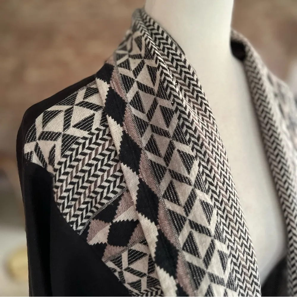 Skies Are Blue Cardigan Open Front Black Tan Faux Suede S Southwestern Boho Chic - Image 14