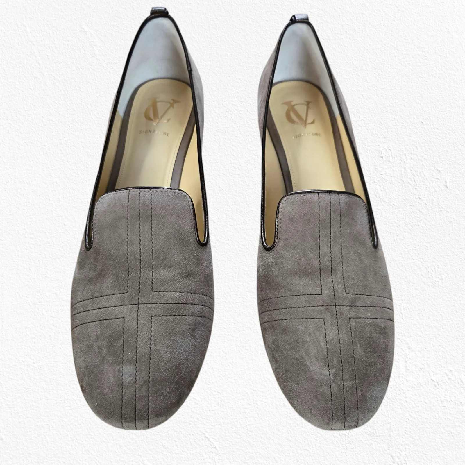 VC Signature Dark Taupe Leather Suede Almond Toe Slip On Loafer Flats Size 9.5 Brown - Image 2