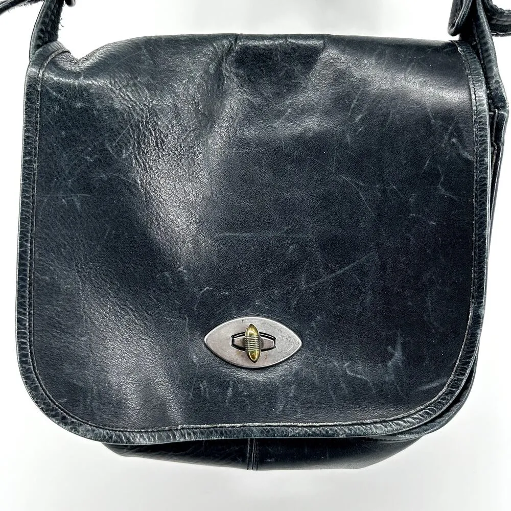 Vintage Coach Legacy Small Flap Crossbody 70s NYC Bag Turn Lock Leather Black - Image 2