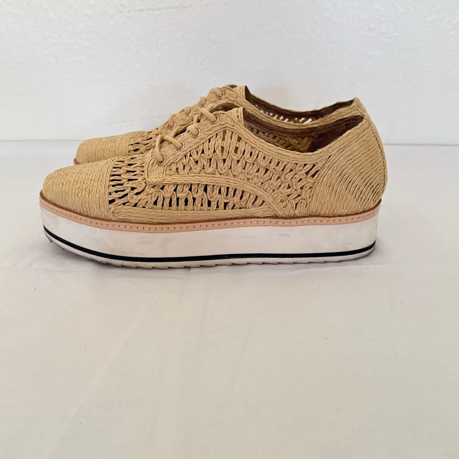 Chelsea & Violet Pennytwo Raffia Platform Laceup Sneaker Sz 9 Street Casual Boho - Image 6