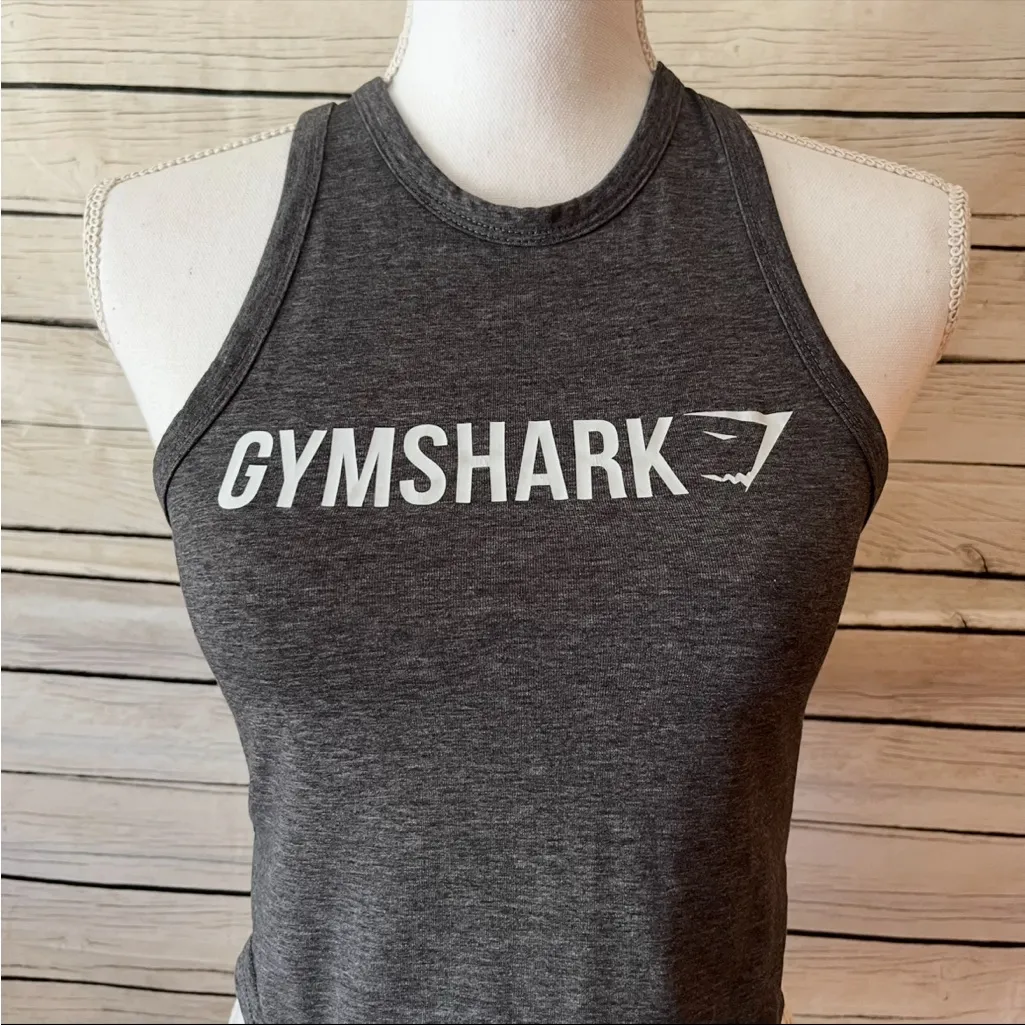 GYMSHARK Gray Ribbon Crop Top Tank with Tie S EUC - Image 2