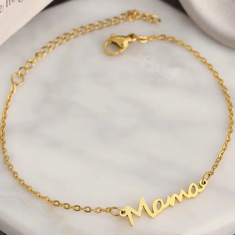 Gold Plated Stainless Steel Mama Pendant Chain Fashion bracelet NWT - Image 3