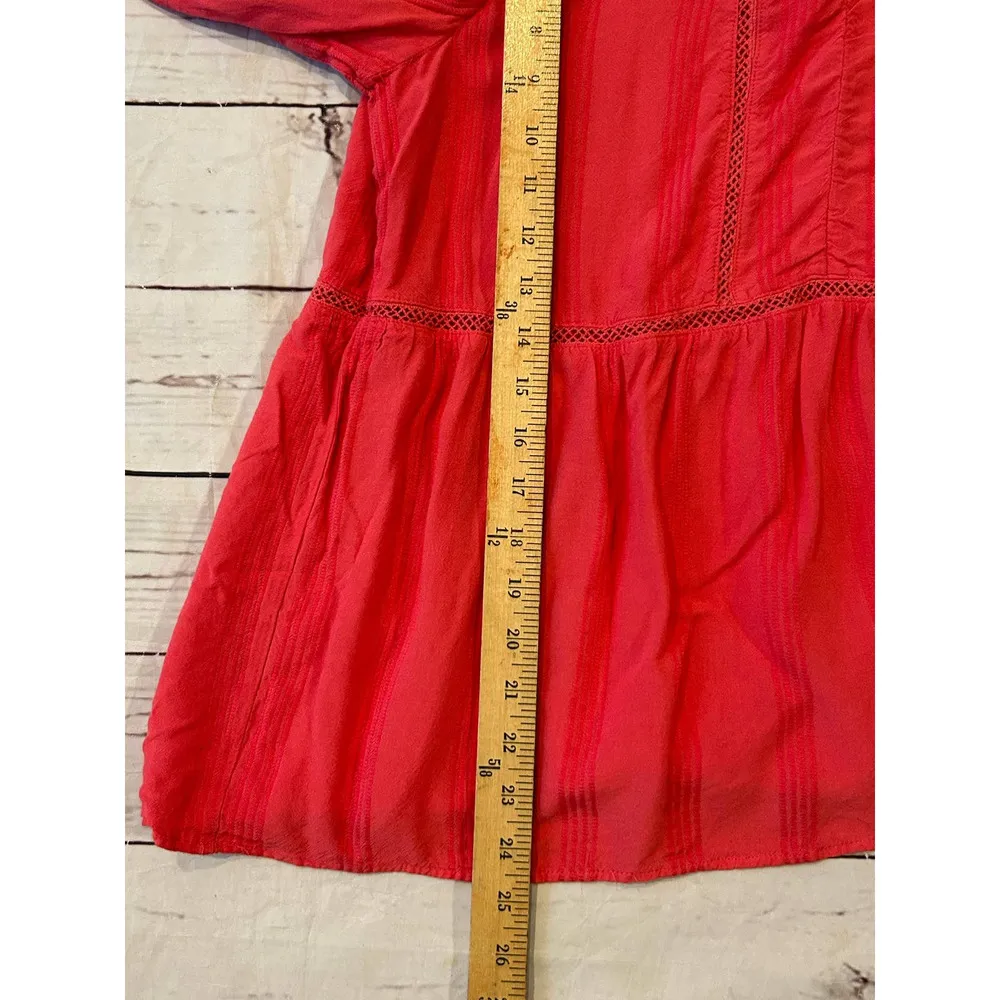 Fever V Neck Boho Blouse Open Knit Cover up Size Large Coral Fall - Image 7