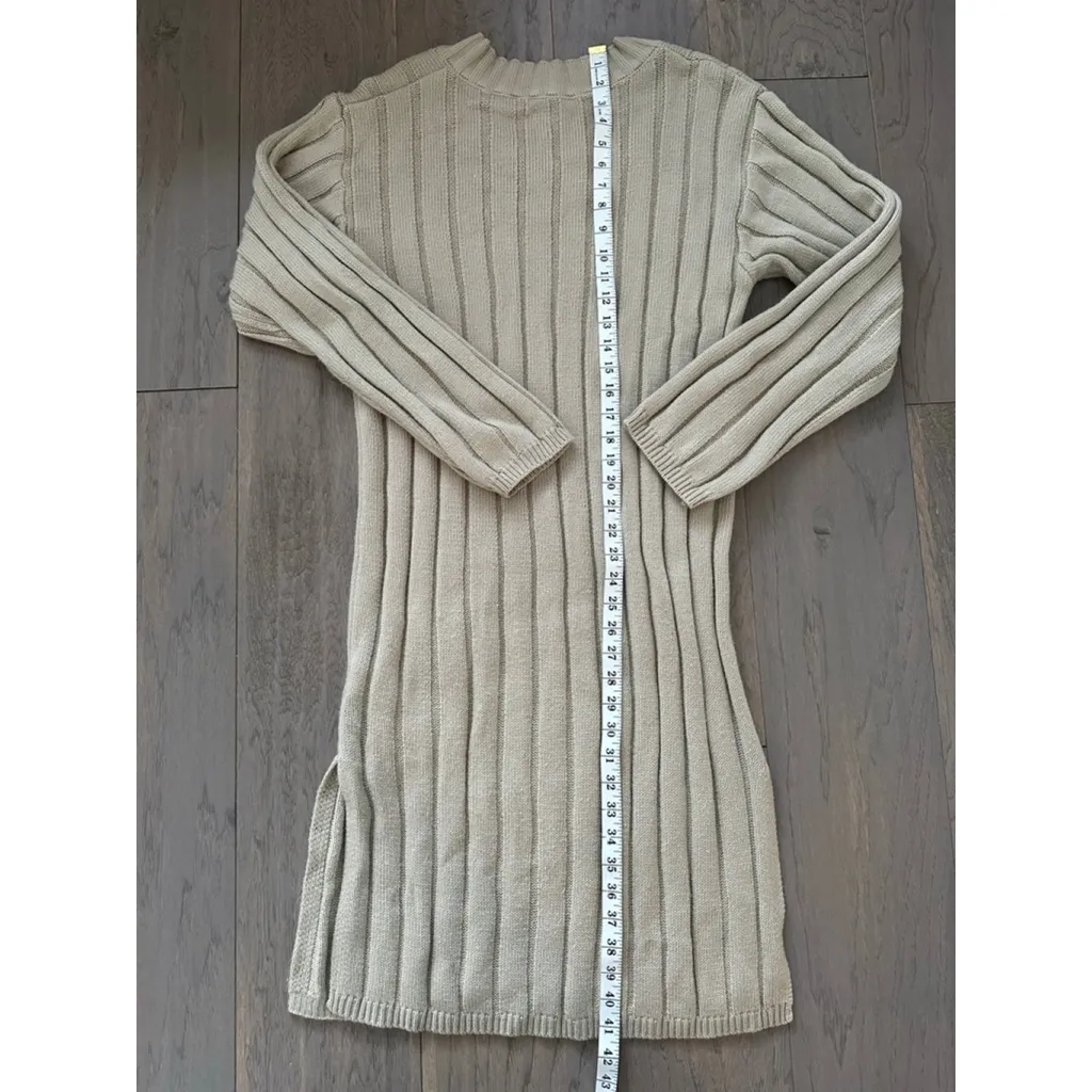 Women's DAZY Beige Ribbed Knit Long Sleeve midi Dress M Tan Size M - Image 7