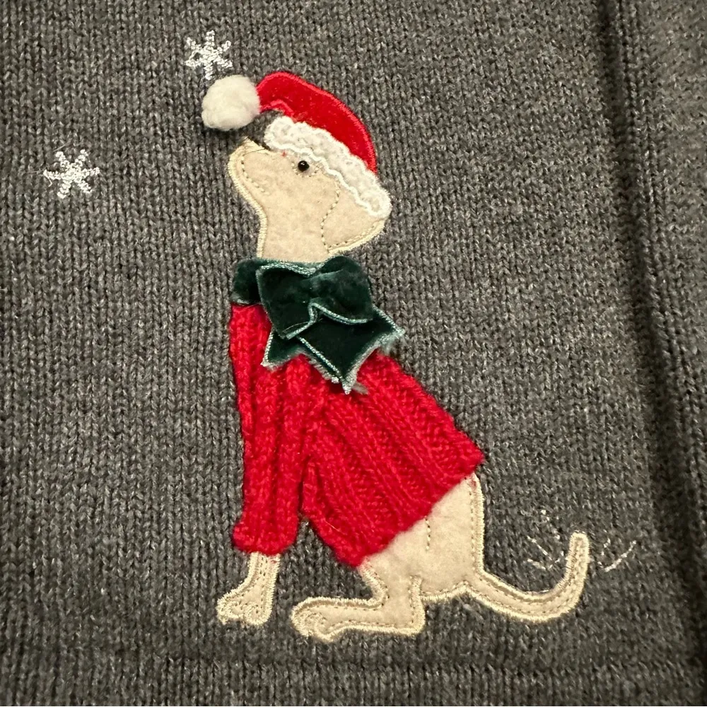 Crazy horse Liz Claiborne M gray zip up Christmas puppies cardigan sweater - Image 3