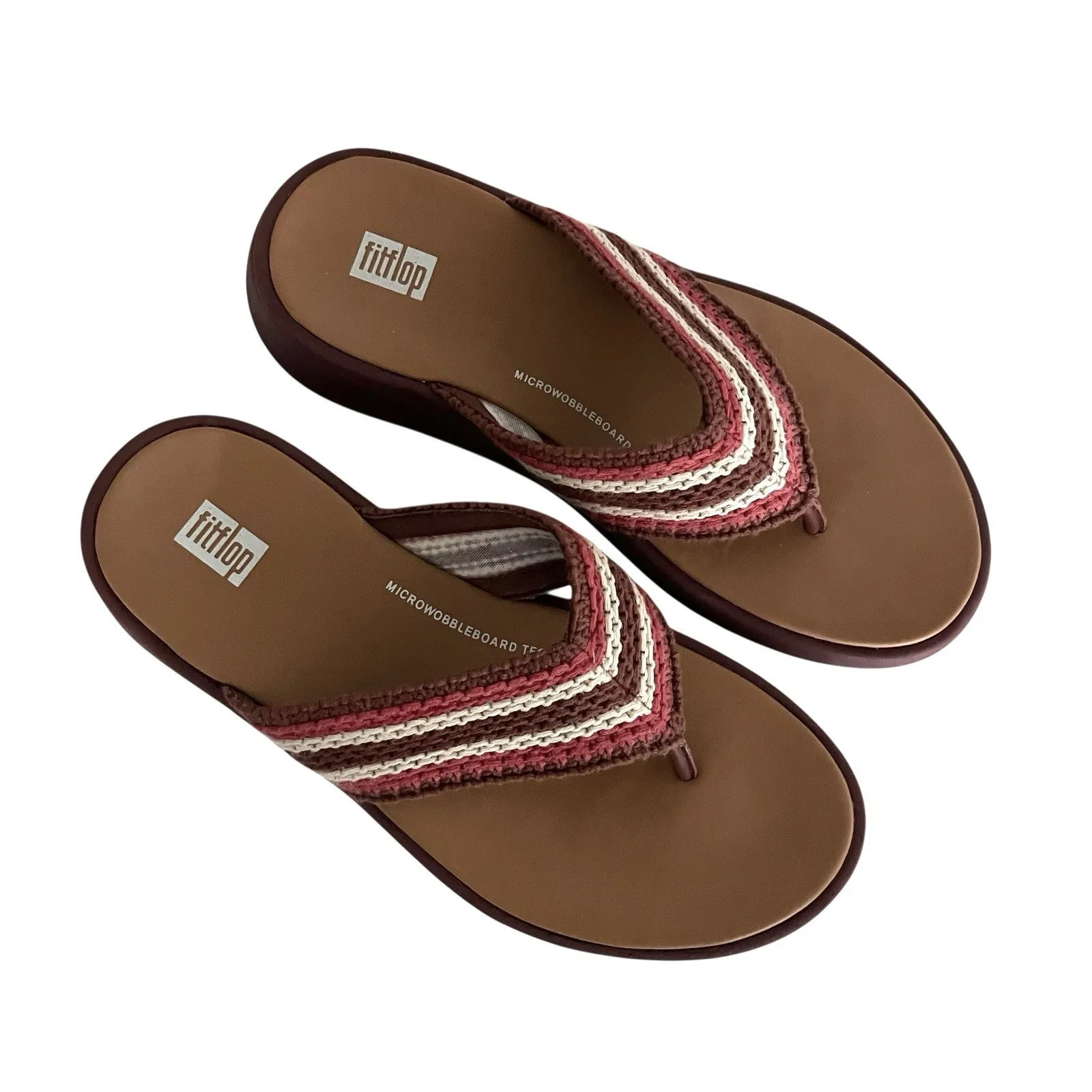 FitFlop F-Mode Crochet Flatform Sandals Clay Brown Sz 6 Boho Coastal Comfort - Image 3