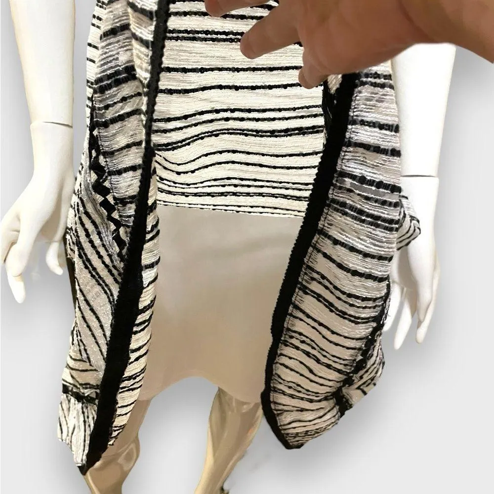 Taylor Sleeveless Ivory Black Tweed Striped Fit N Flare Midi Dress Size 10 NWT White - Image 7