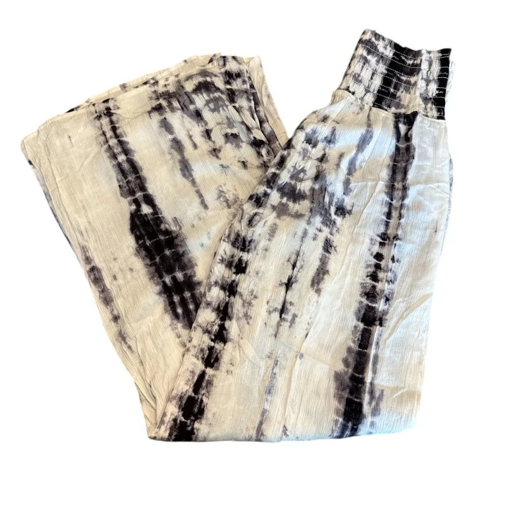 REWASH BRAND Linen White Blue Tie Dye High Rise Wide Leg Pant Large - Image 7