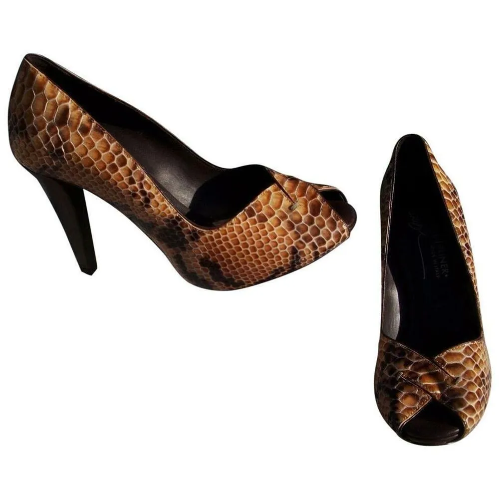 Donald Pliner Brown Python Leather Shoe Pump Peep - Image 2