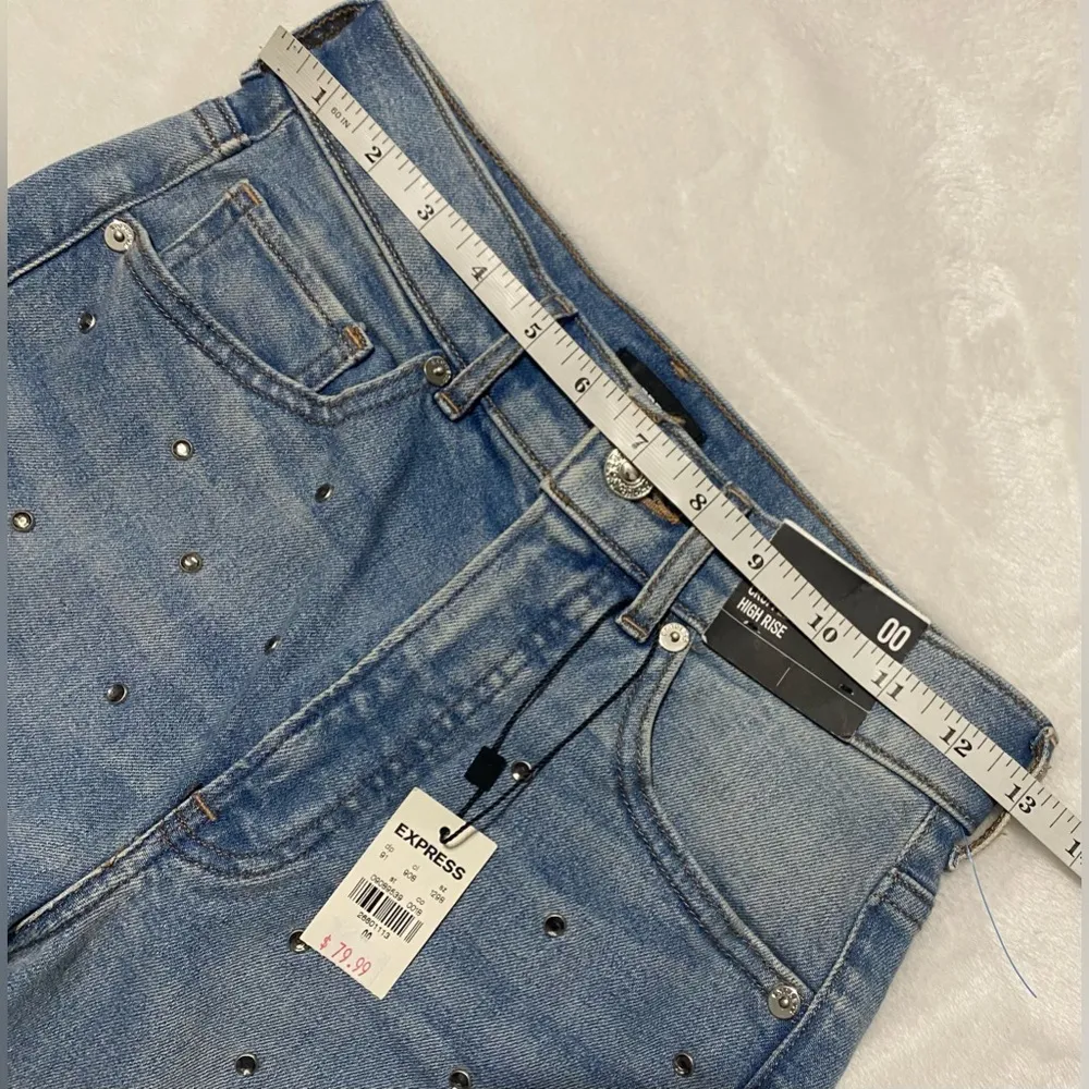 Express High Rise Blue Jeans with Studded Detail - Image 11
