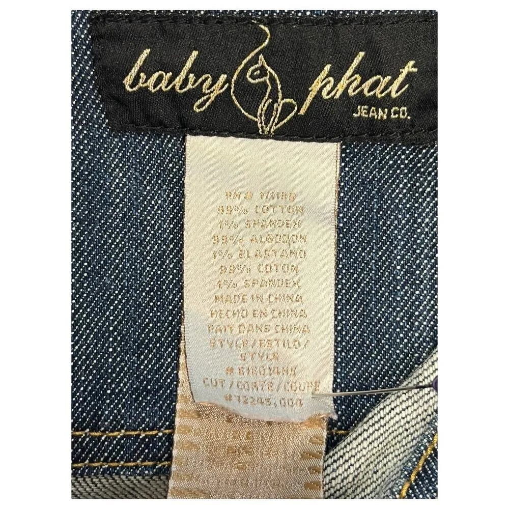 Baby Phat Denim Jacket Womens 1X Blue Jean Bling Buttons Embroidered Y2K 90s - Image 6