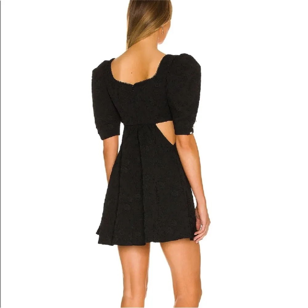 Majorelle Tillie Jacquard Puff Sleeve Cut Out Mini Dress in Black NEW - Image 3
