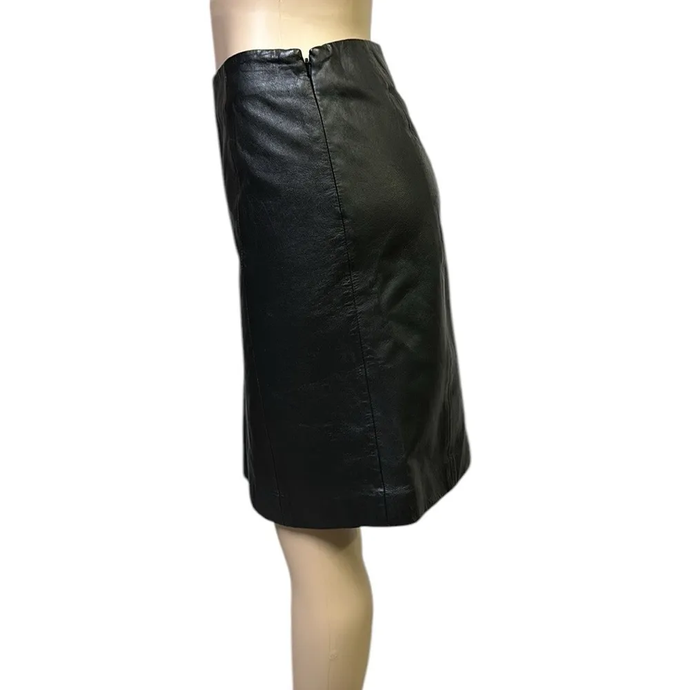 Alfani Genuine Leather Black Zip Side Lined Midi Skirt Imported India Womens 6 - Image 5