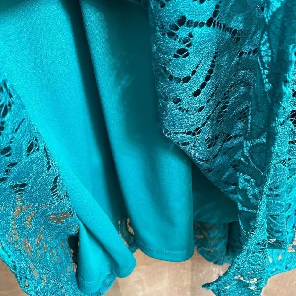 Material Girl Green Teal Lace Hi Low Hem Mini Dress, XL - Image 6