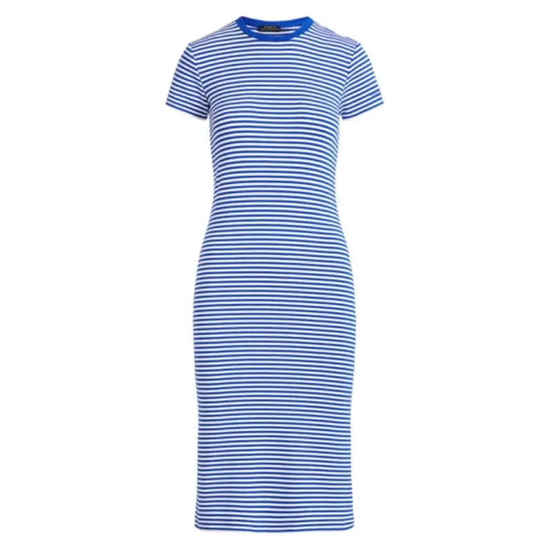 Polo Ralph Lauren Striped Short Sleeve T Shirt Dress In Keel Blue White - Image 3