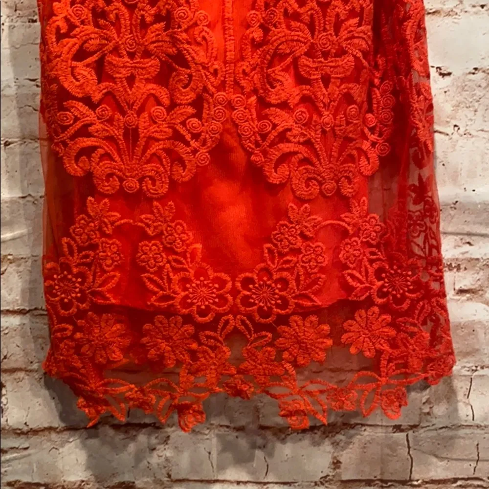 Free People lace overlay shift dress XS red slip - Image 3