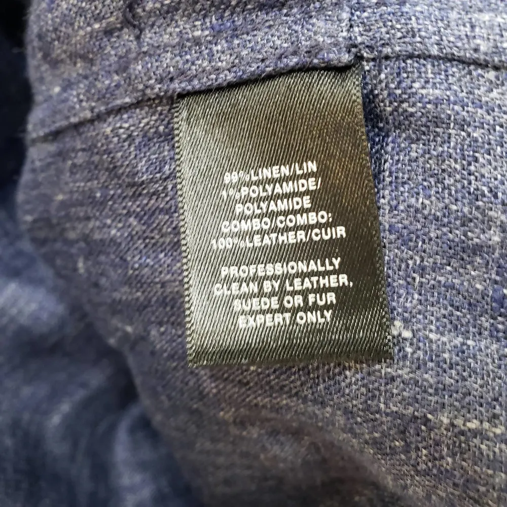 Lafayette 148 New York Denim Linen Leather Zip-up Shacket Navy Blue Brown Large - Image 7