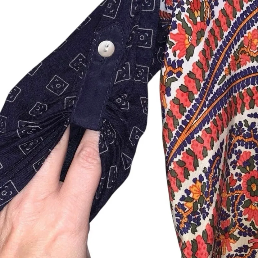 Tiny Paisley Boho Tunic Dress Top Medium Blue - Image 2