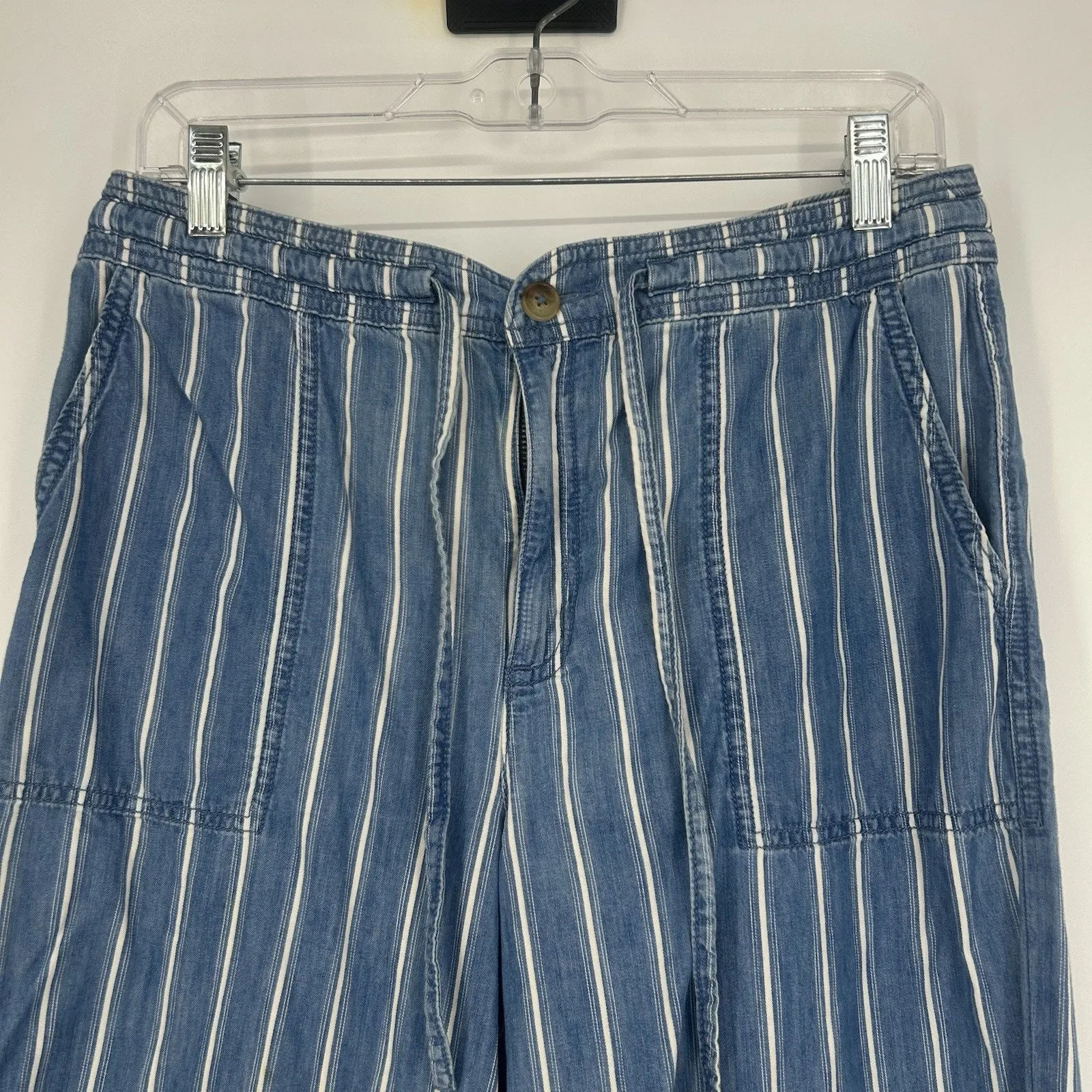 American Eagle Womens Striped Chambray Pants Wide Leg Crop Drawstring Size 8 - Image 3