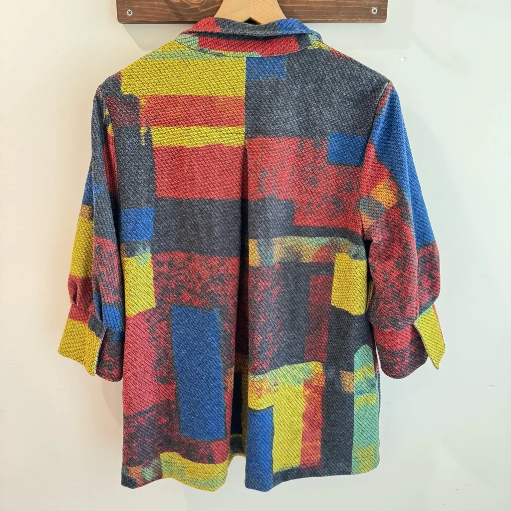 Ali Miles Abstract Print 3/4 Sleeve Knit Jacket Artsy Lagenlook Small - Image 6