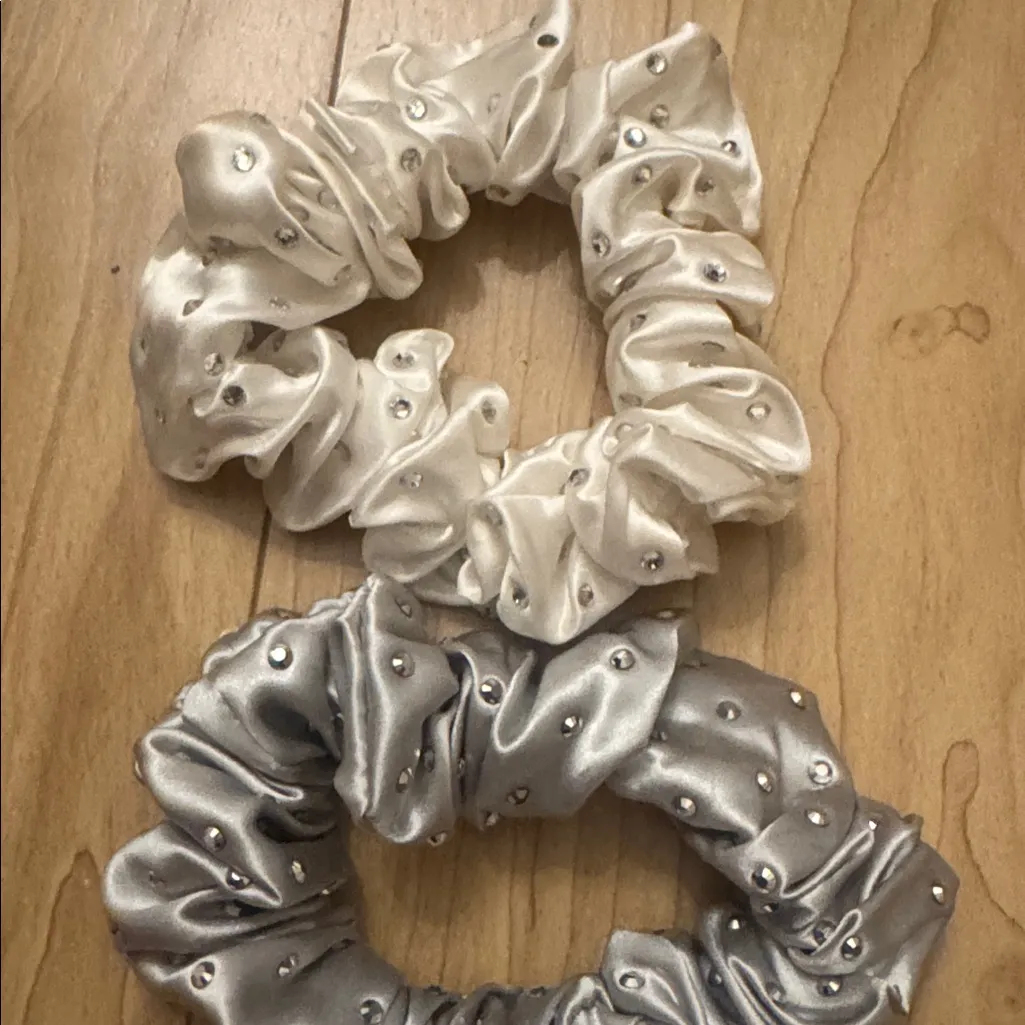 White and Silver Rhinestone Scrunchies - Image 2