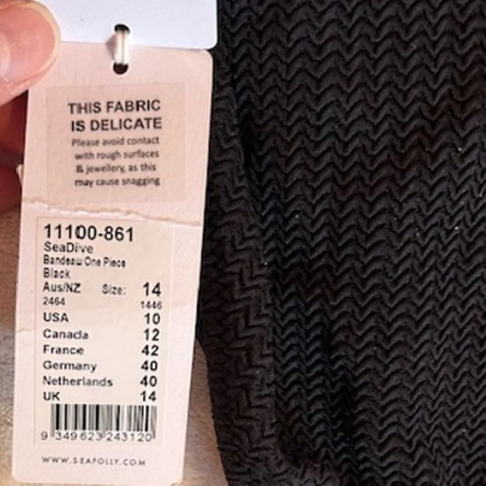 SEAFOLLY Black Halter Bandeau One Piece Tie Swimsuit Bathing Suit NWT Size 10 - Image 8