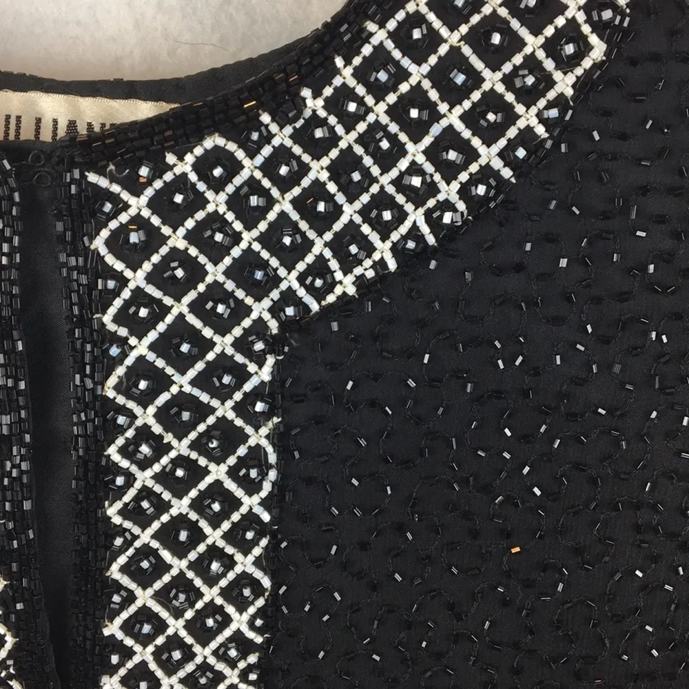 Brilliante Black & White Sequins Silk Collarless Long Sleeve Evening Jacket S - Image 7